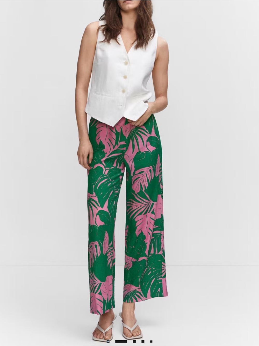 NWT Women's Green & Pink Tropical Wide-Leg Pants - Picture 2 of 7